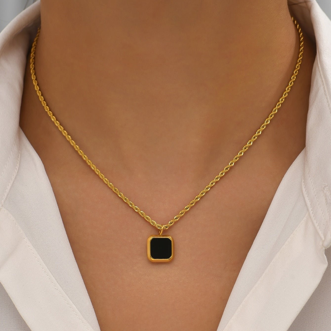 Colar Masculino Trançado Aço Inoxidável com Pingente Onix