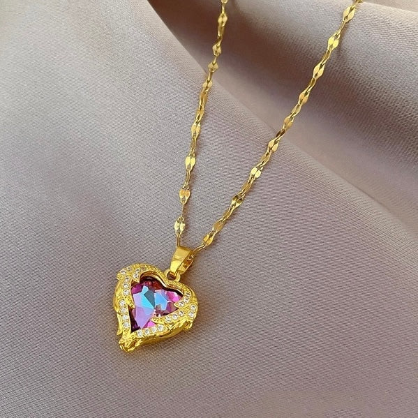 Colar Feminino Coração Oceânico Cristal Azul Romântico