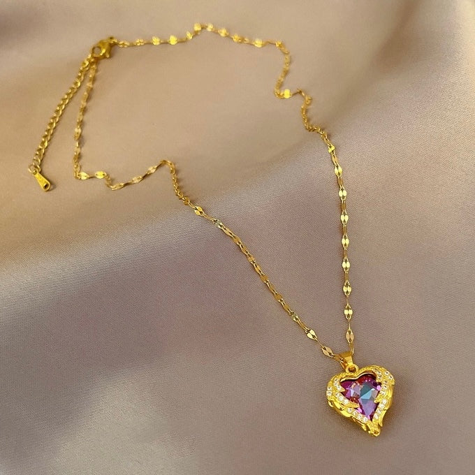 Colar Feminino Coração Oceânico Cristal Azul Romântico