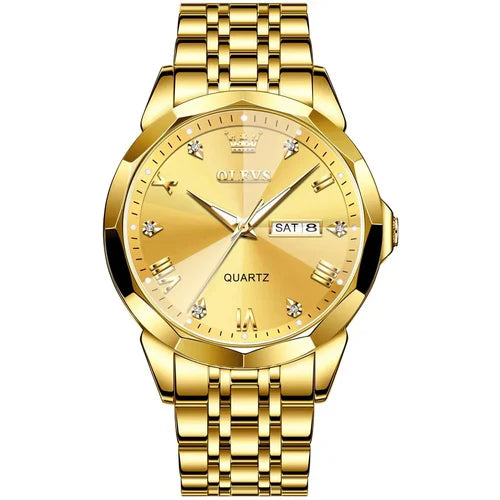 Relógio Masculino Premium Luxury Gold 3D - Mostrador Safira