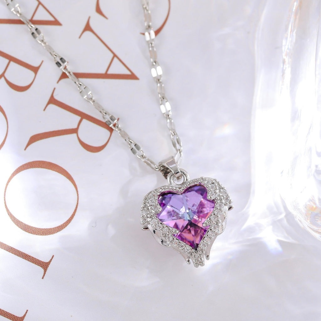 Colar Feminino Coração Oceânico Cristal Azul Romântico