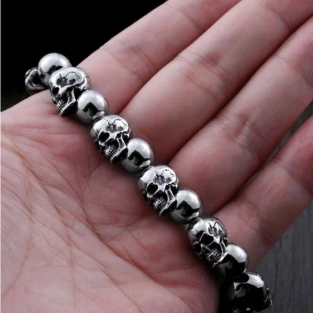 Pulseira Masculina SkullForge Punk Caveira Ajustável Aço Inoxidável