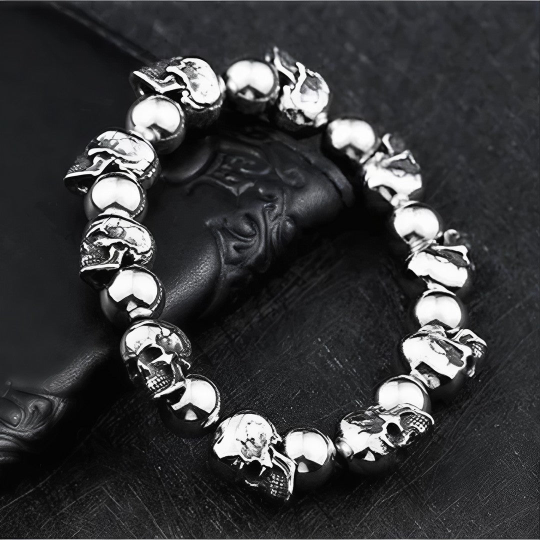 Pulseira Masculina SkullForge Punk Caveira Ajustável Aço Inoxidável