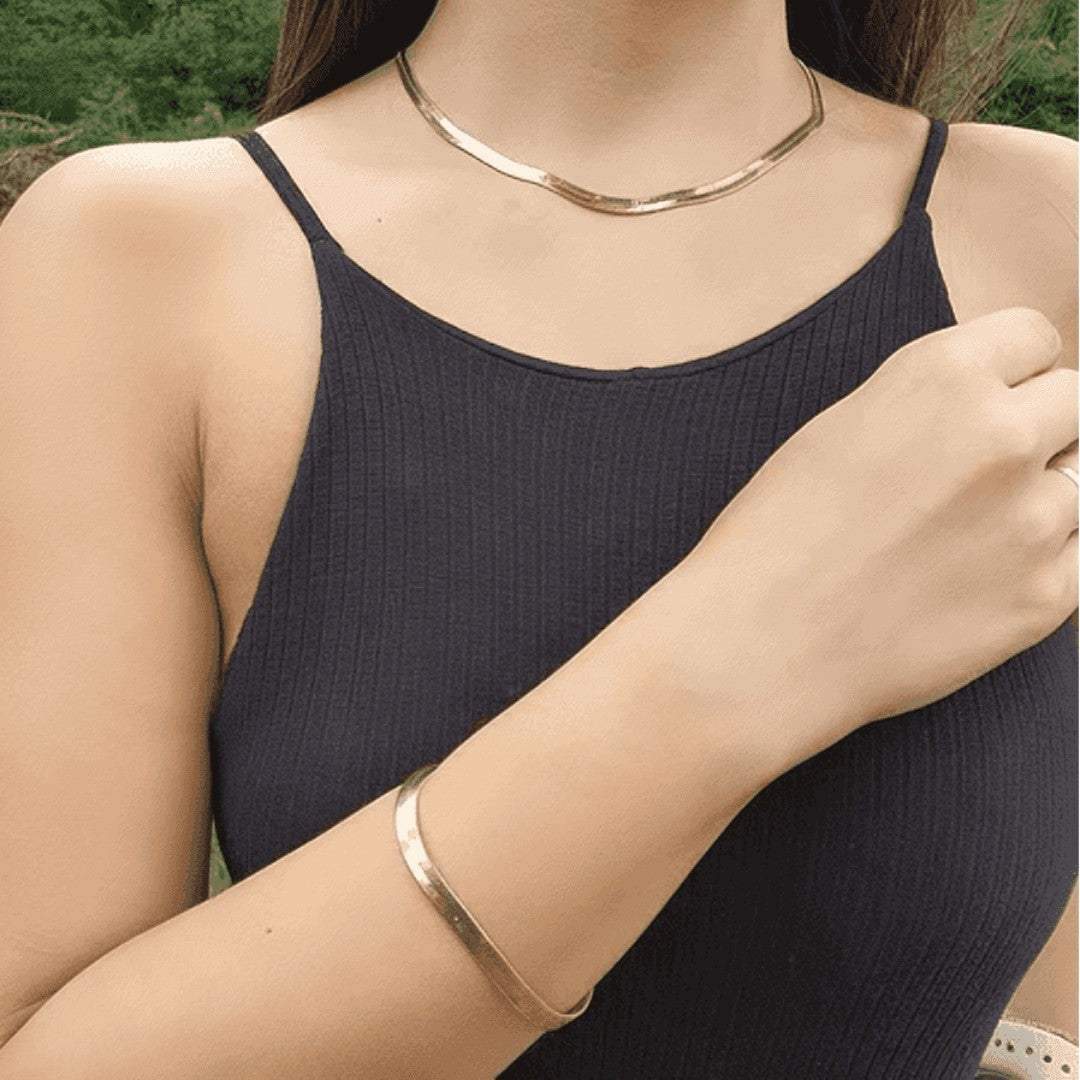 💎 GoldenLuxe™ – Kit Colar Laminado e Pulseira Folheados a Ouro 18K