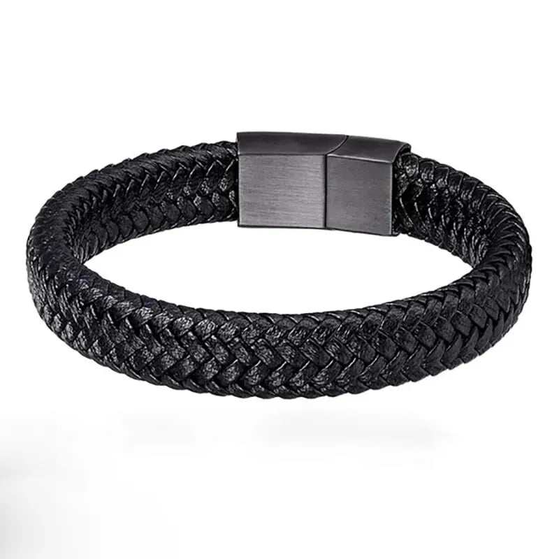 Pulseira Masculina MagnoBlack Couro PU Fecho Magnético