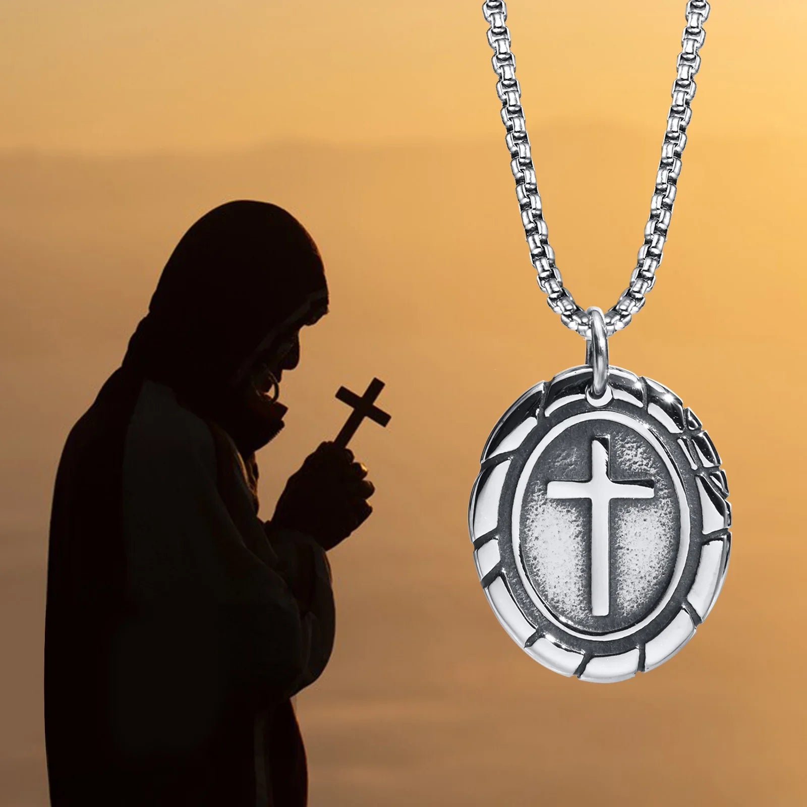 Corrente Masculina Aço Inoxidável 316L com Medalha de Cruz