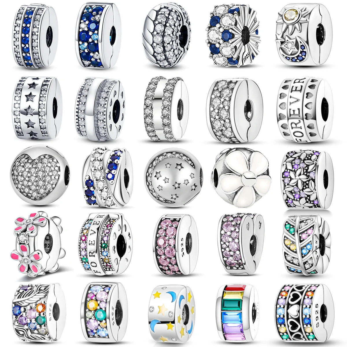 Berloque Pulseira BAMOER Prata 925 Flor Dourada Zircônia Pavê