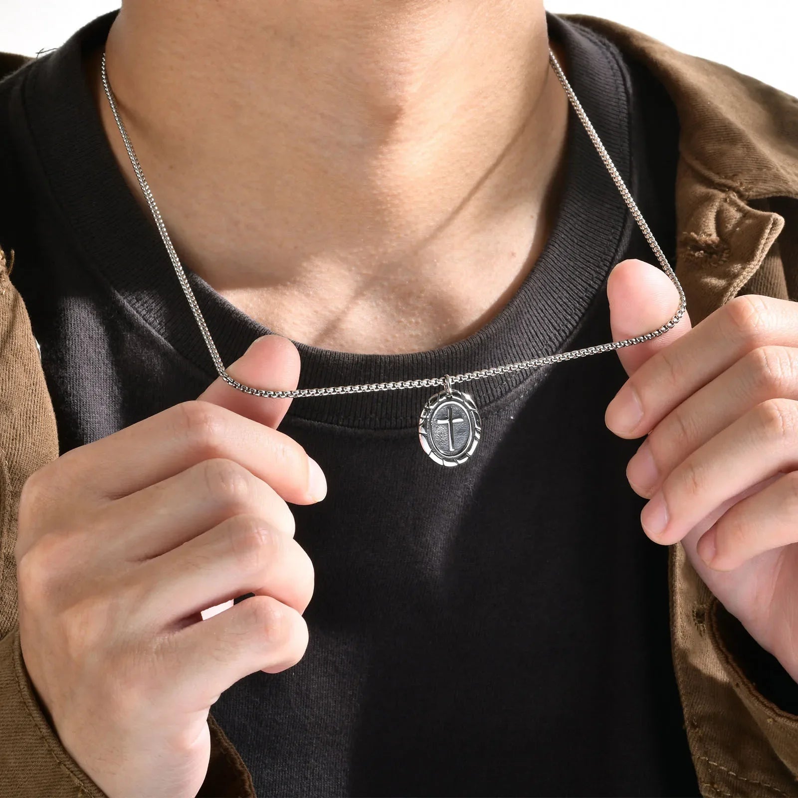 Corrente Masculina Aço Inoxidável 316L com Medalha de Cruz