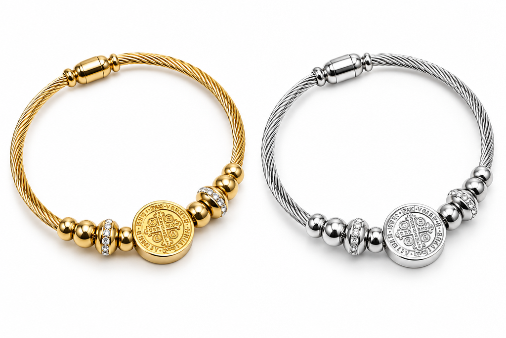 Bracelete Medalhão São Bento com Strass BentoLux – Promoção de Lançamento