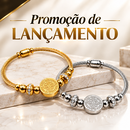 Bracelete Medalhão São Bento com Strass BentoLux – Promoção de Lançamento