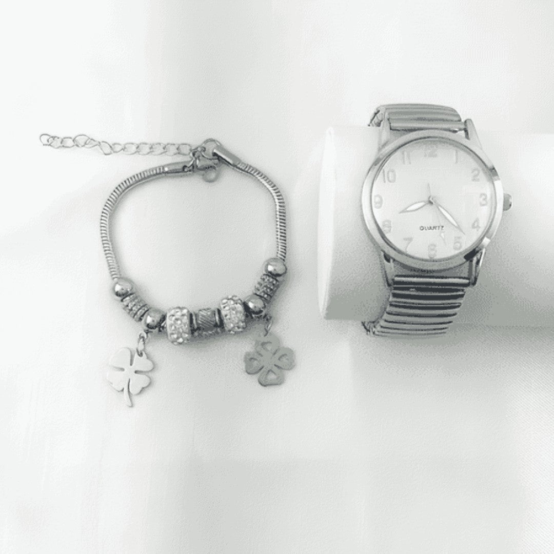 ⌚ LuxoraTime™ – Kit Relógio e Pulseira Masculino Dourado e Prata Elegance Edition