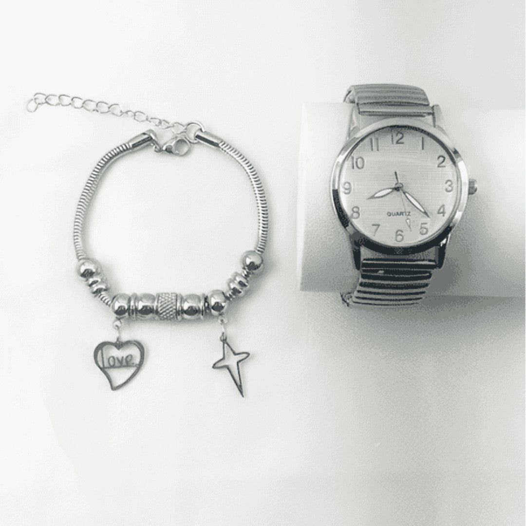 ⌚ LuxoraTime™ – Kit Relógio e Pulseira Masculino Dourado e Prata Elegance Edition