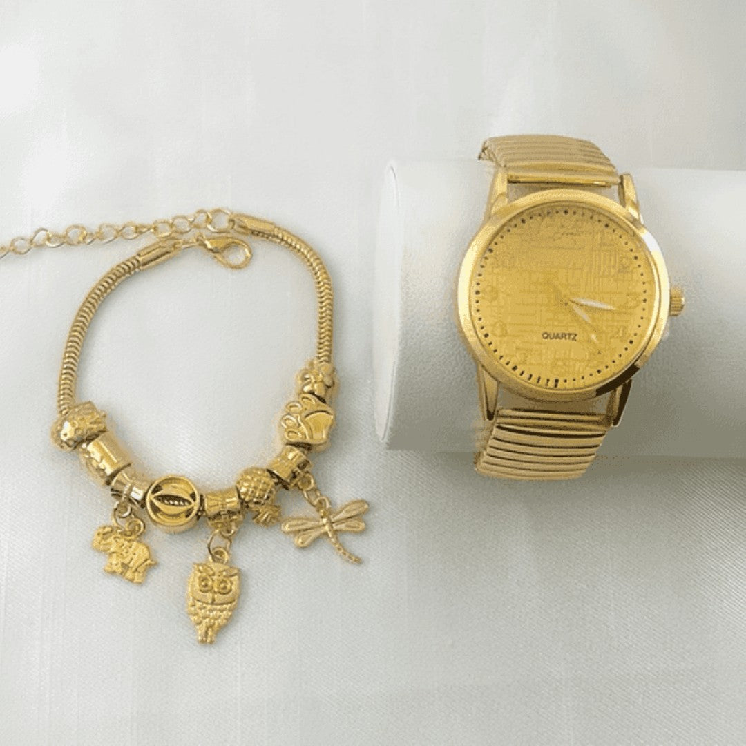 ⌚ LuxoraTime™ – Kit Relógio e Pulseira Masculino Dourado e Prata Elegance Edition