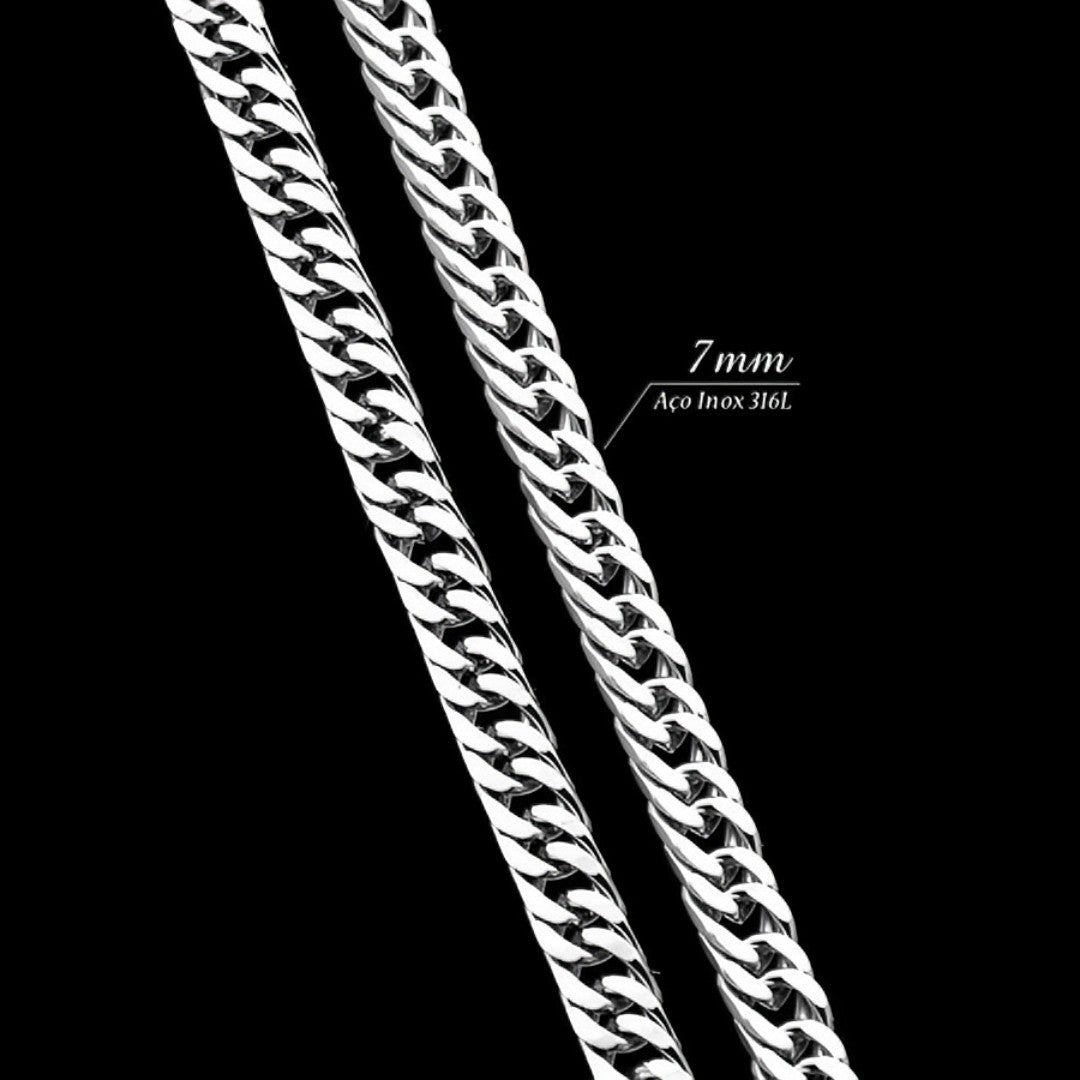 💎 BlackSteel™ – Conjunto Masculino Corrente + Pulseira em Aço Inoxidável 7mm
