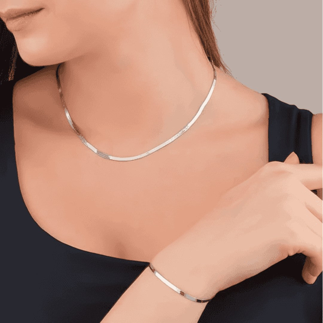 💎 GoldenLuxe™ – Kit Colar Laminado e Pulseira Folheados a Ouro 18K