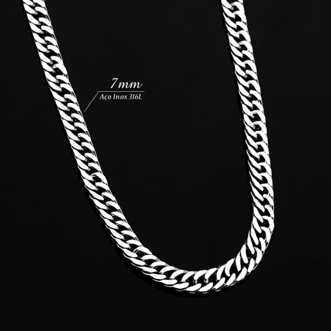 💎 BlackSteel™ – Conjunto Masculino Corrente + Pulseira em Aço Inoxidável 7mm