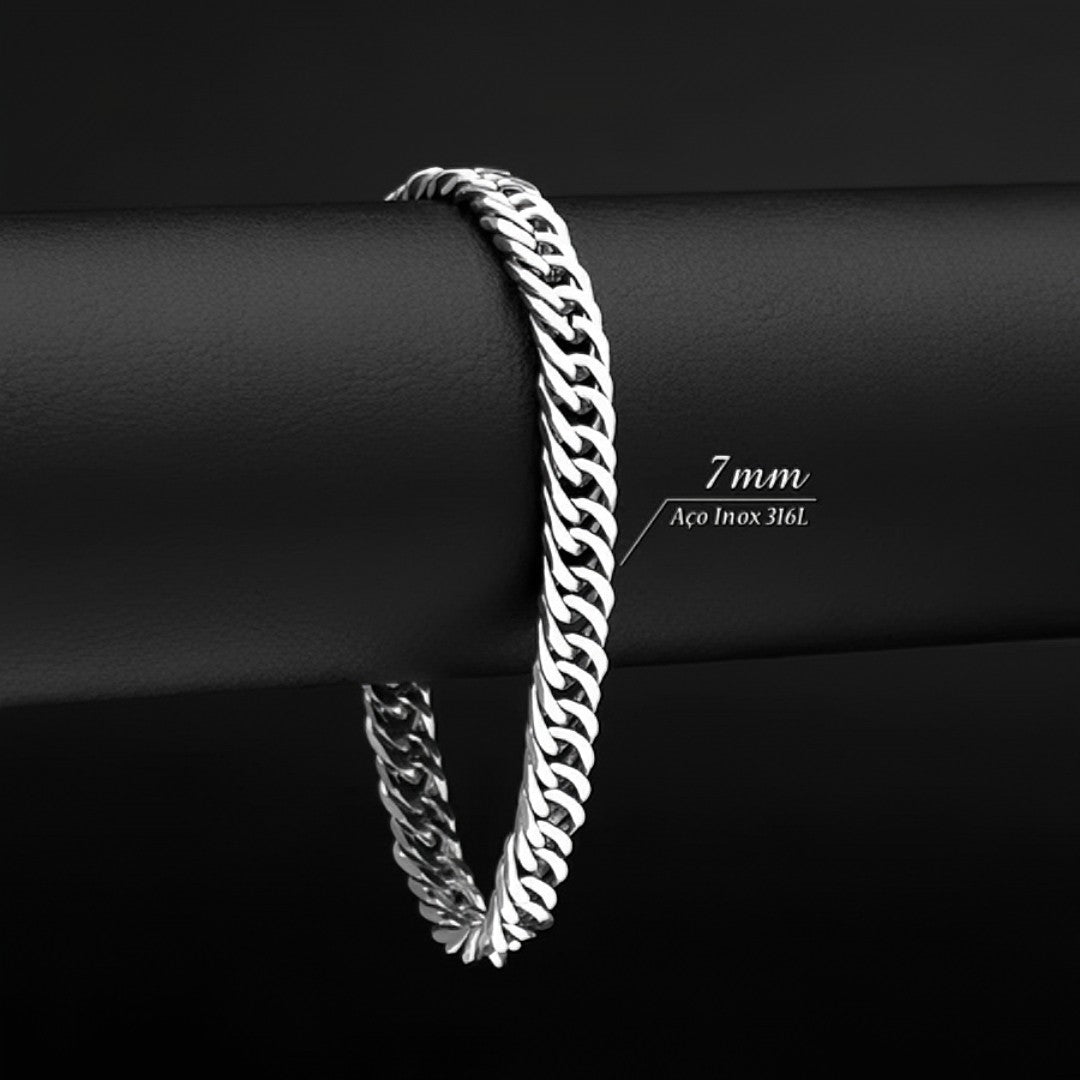 💎 BlackSteel™ – Conjunto Masculino Corrente + Pulseira em Aço Inoxidável 7mm